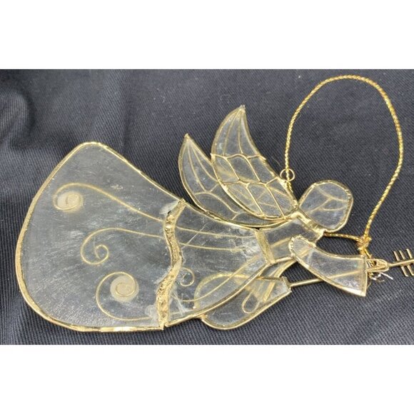 Capiz Shell Angel Christmas Ornaments White With Golden Wire Lot of 2 4.5" Long - Picture 6 of 6